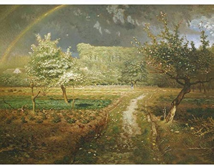 Amazon.co.jp: ミレー『春』高精彩工芸画+手彩 風景画 田園 自然 虹